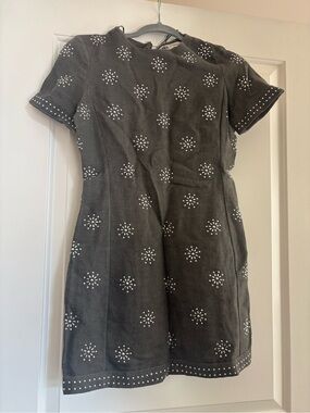 Zara Short grey sparkle Embroidered Cotton Dress - Women brand new with tags